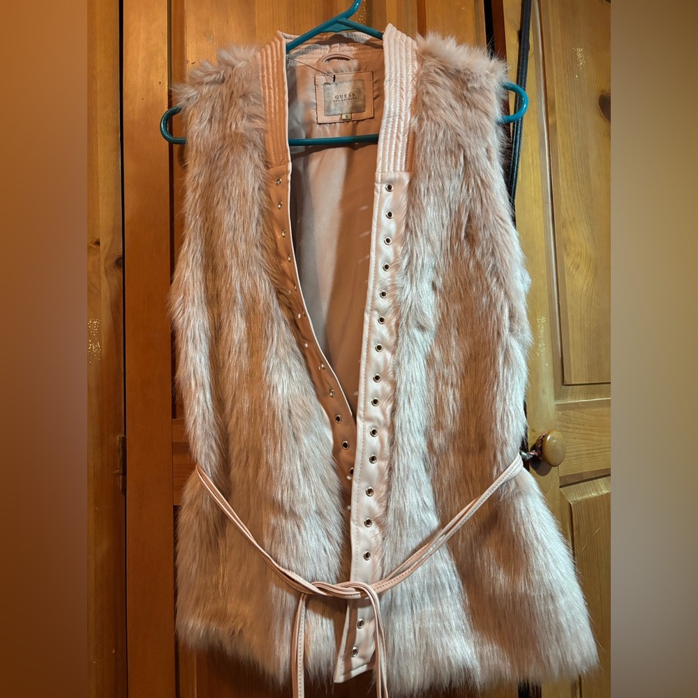 Guess Los Angeles Satin Lined Faux Fur Vest